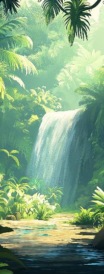 Papier peint jungle cascade et feuillage luxuriant