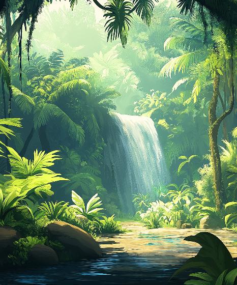 Papier peint jungle cascade et feuillage luxuriant