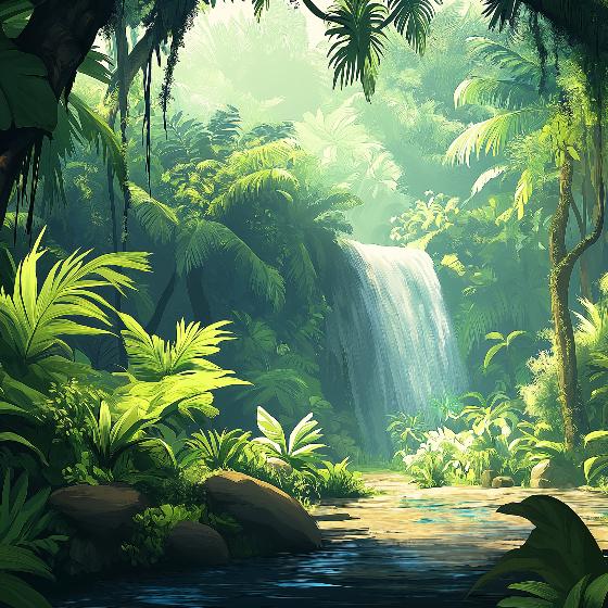 Papier peint jungle cascade et feuillage luxuriant