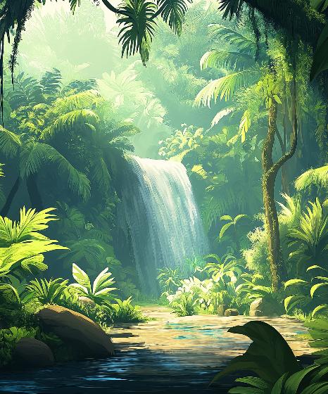 Papier peint jungle cascade et feuillage luxuriant