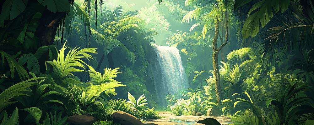 Papier peint jungle cascade et feuillage luxuriant
