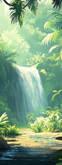 Papier peint jungle cascade et feuillage luxuriant