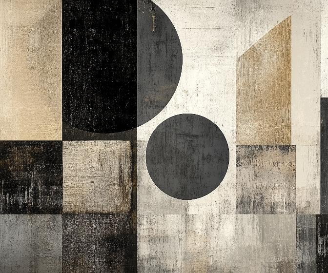 Papier peint géométrique abstrait noir et kraft