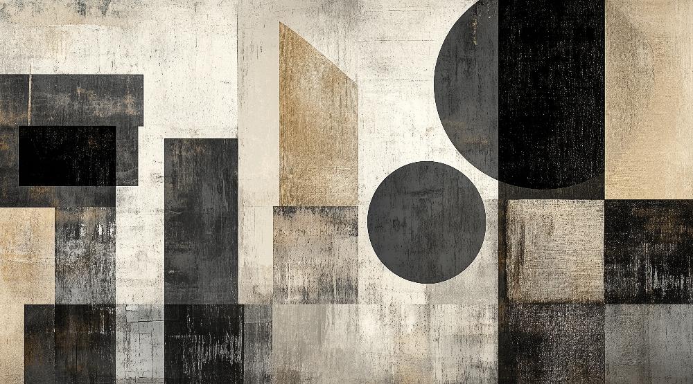 Papier peint géométrique abstrait noir et kraft
