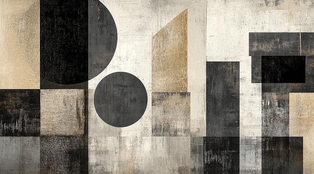 Papier peint géométrique abstrait noir et kraft