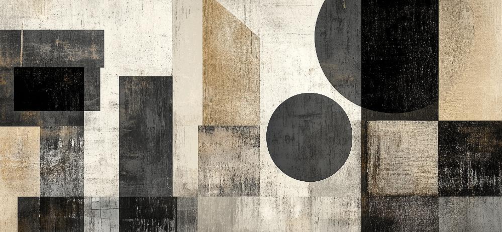 Papier peint géométrique abstrait noir et kraft