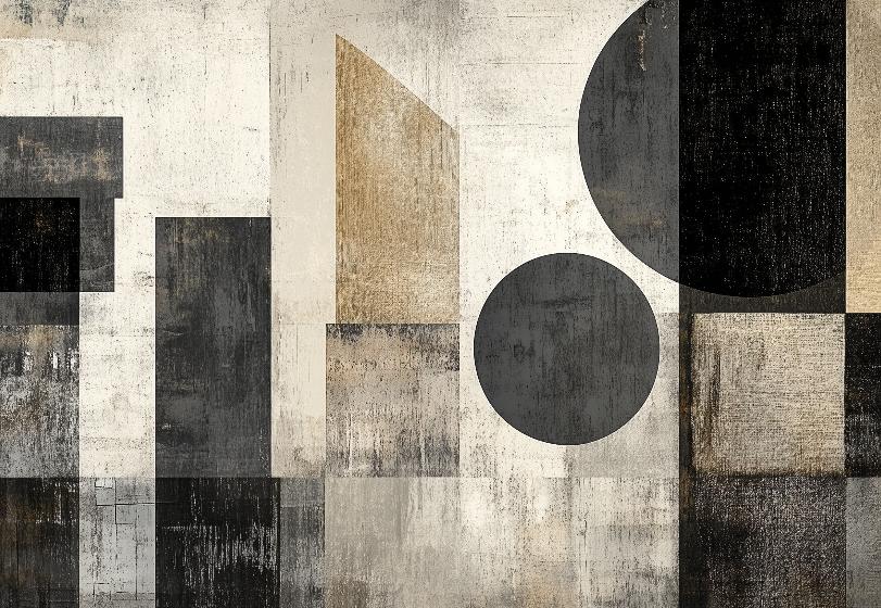 Papier peint géométrique abstrait noir et kraft