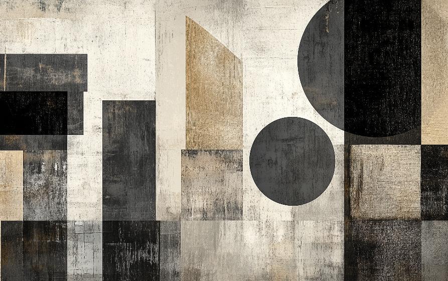 Papier peint géométrique abstrait noir et kraft