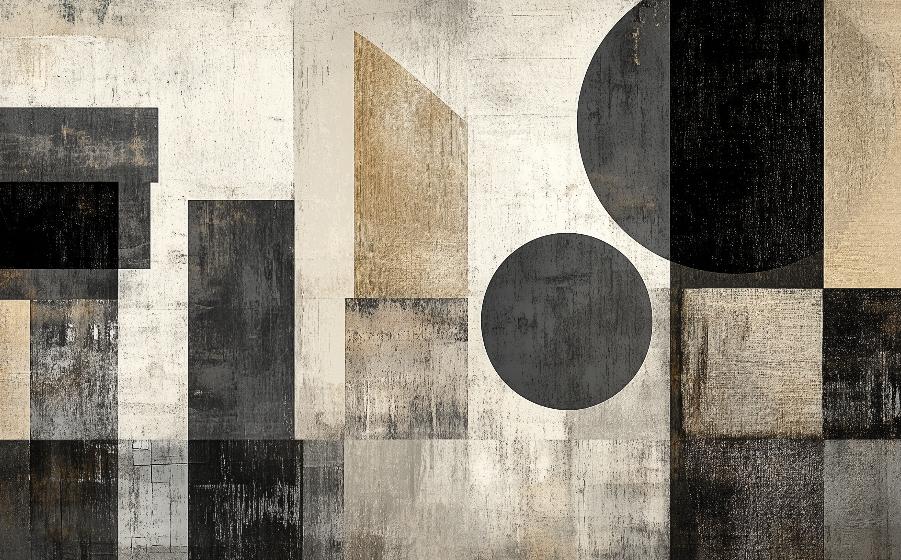 Papier peint géométrique abstrait noir et kraft