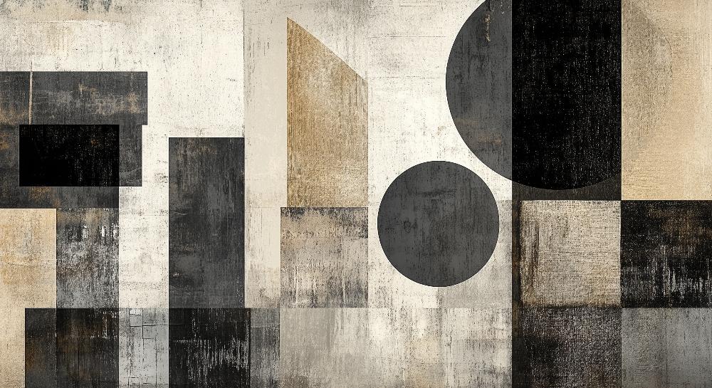 Papier peint géométrique abstrait noir et kraft