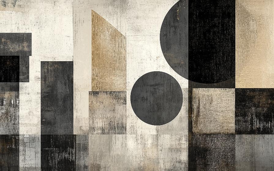 Papier peint géométrique abstrait noir et kraft