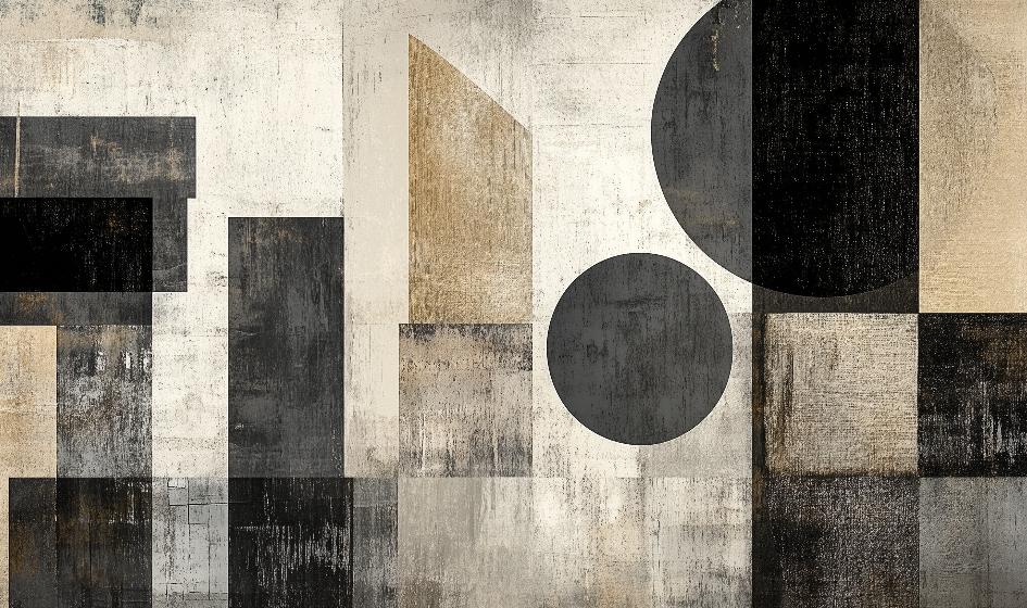 Papier peint géométrique abstrait noir et kraft