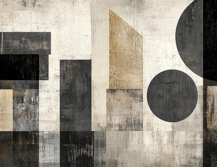 Papier peint géométrique abstrait noir et kraft