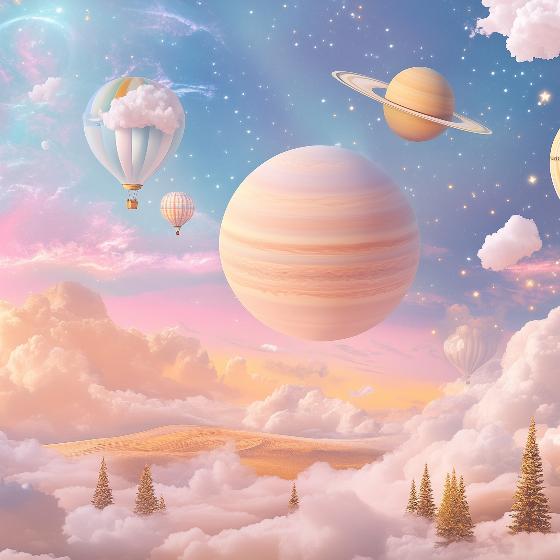 Papier peint montgolfières et planètes
