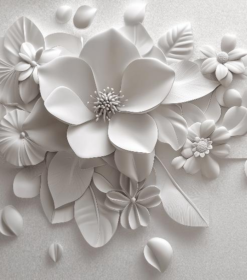Papier peint floral 3D fleurs en relief