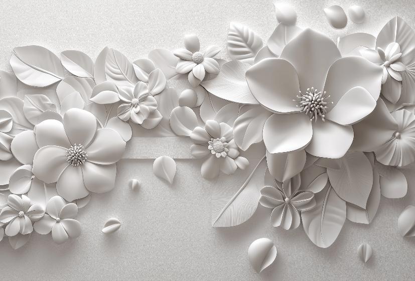 Papier peint floral 3D fleurs en relief