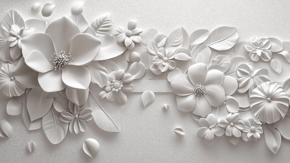 Papier peint floral 3D fleurs en relief