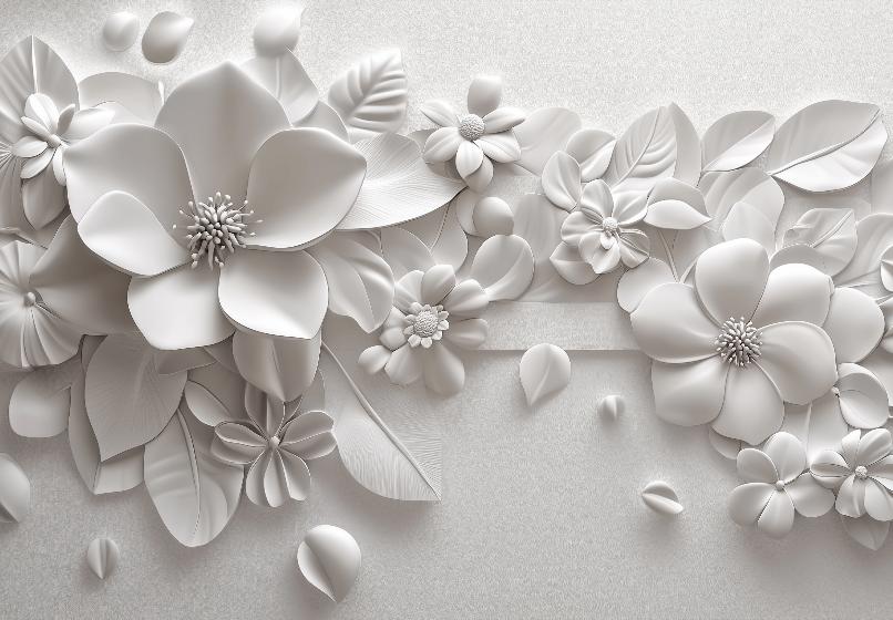 Papier peint floral 3D fleurs en relief