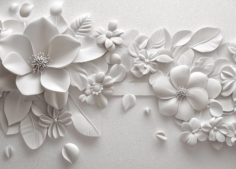 Papier peint floral 3D fleurs en relief