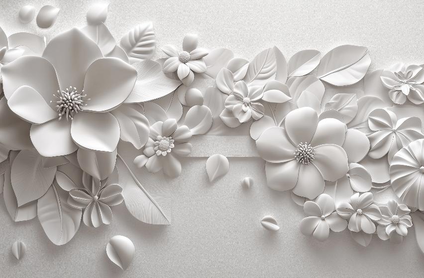 Papier peint floral 3D fleurs en relief