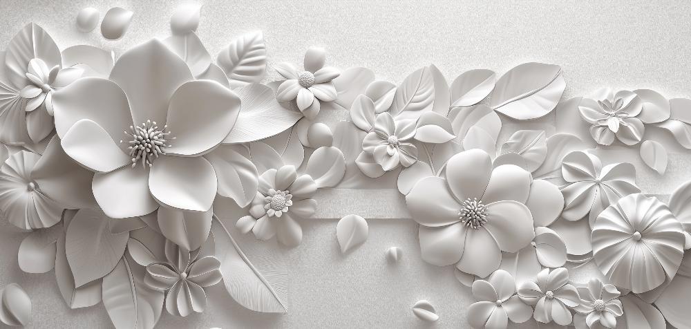 Papier peint floral 3D fleurs en relief