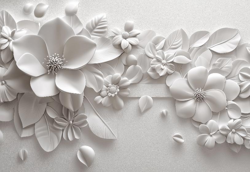 Papier peint floral 3D fleurs en relief