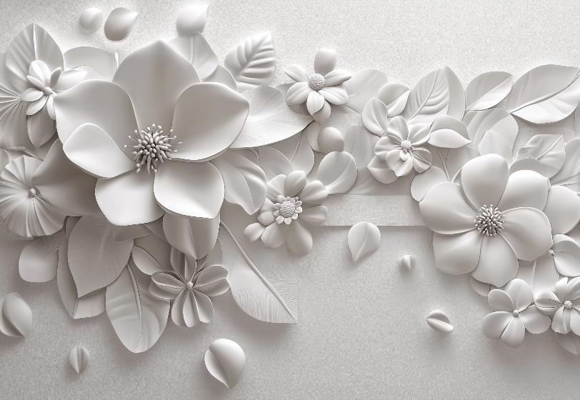 Papier peint floral 3D fleurs en relief