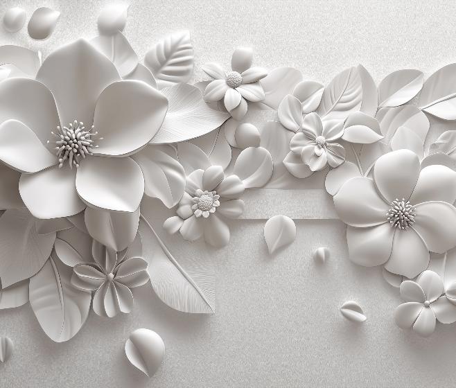 Papier peint floral 3D fleurs en relief