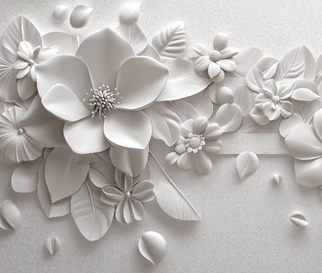 Papier peint floral 3D fleurs en relief