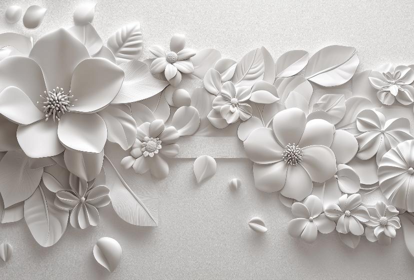 Papier peint floral 3D fleurs en relief