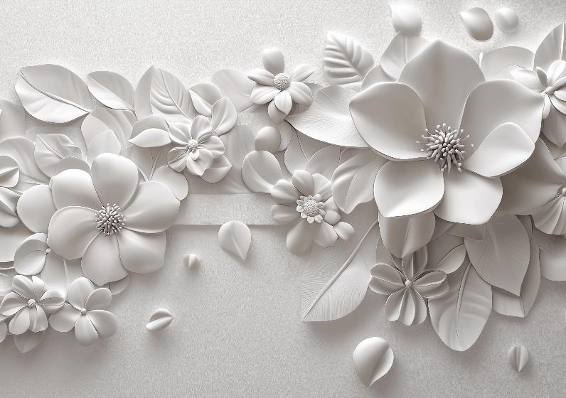 Papier peint floral 3D fleurs en relief