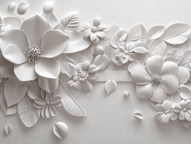 Papier peint floral 3D fleurs en relief