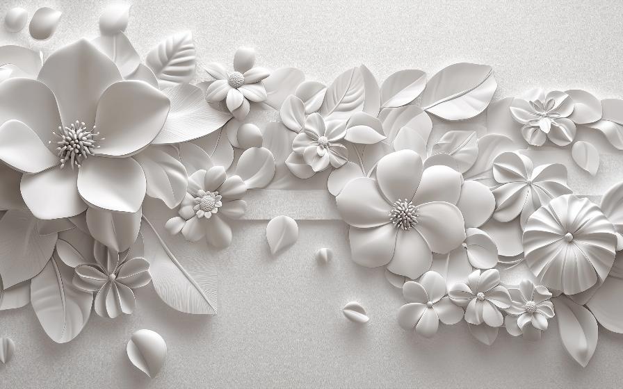 Papier peint floral 3D fleurs en relief