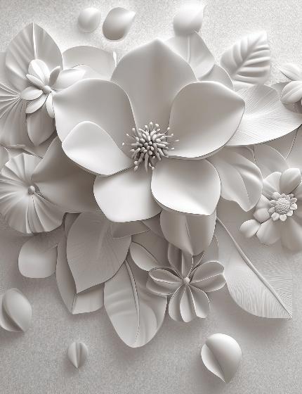 Papier peint floral 3D fleurs en relief