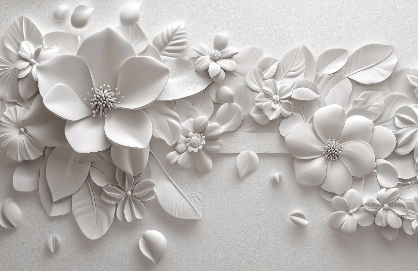 Papier peint floral 3D fleurs en relief