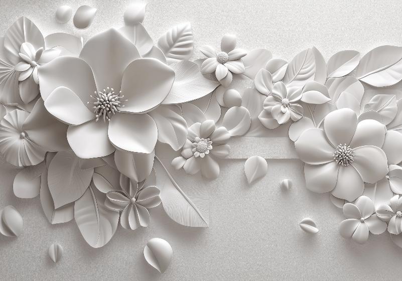 Papier peint floral 3D fleurs en relief