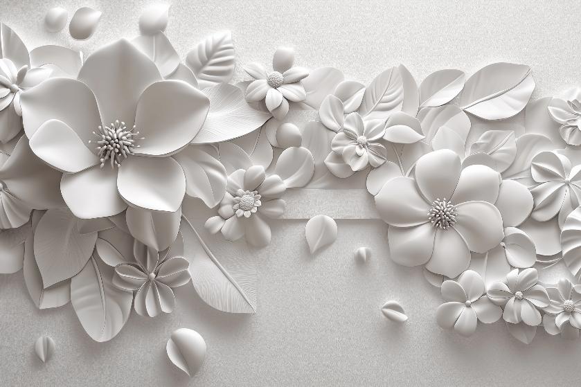 Papier peint floral 3D fleurs en relief