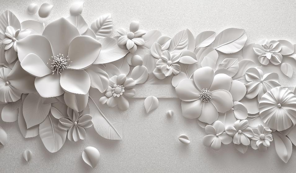 Papier peint floral 3D fleurs en relief