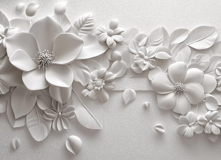 Papier peint floral 3D fleurs en relief