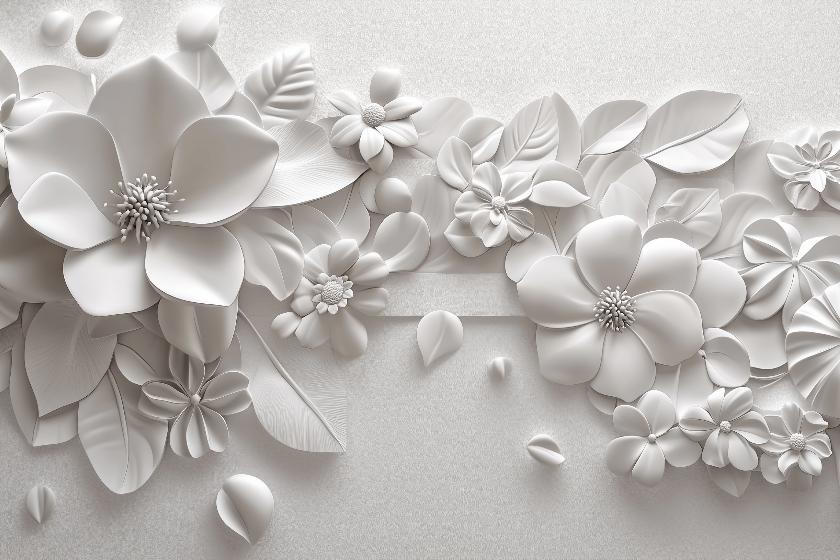 Papier peint floral 3D fleurs en relief