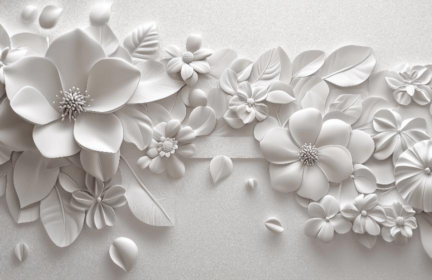 Papier peint floral 3D fleurs en relief