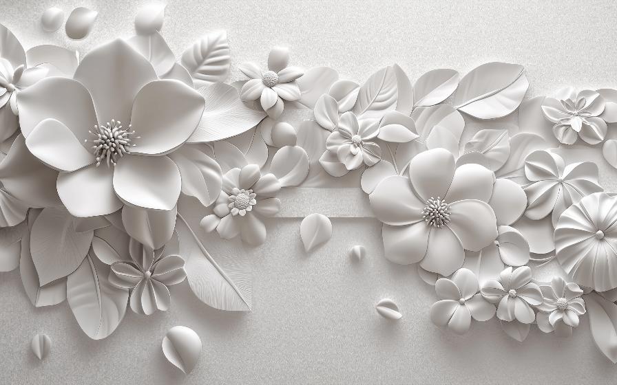 Papier peint floral 3D fleurs en relief