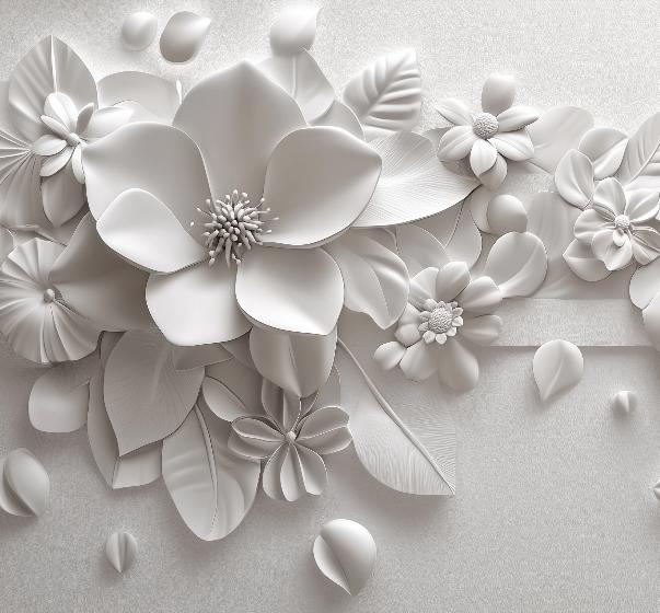 Papier peint floral 3D fleurs en relief