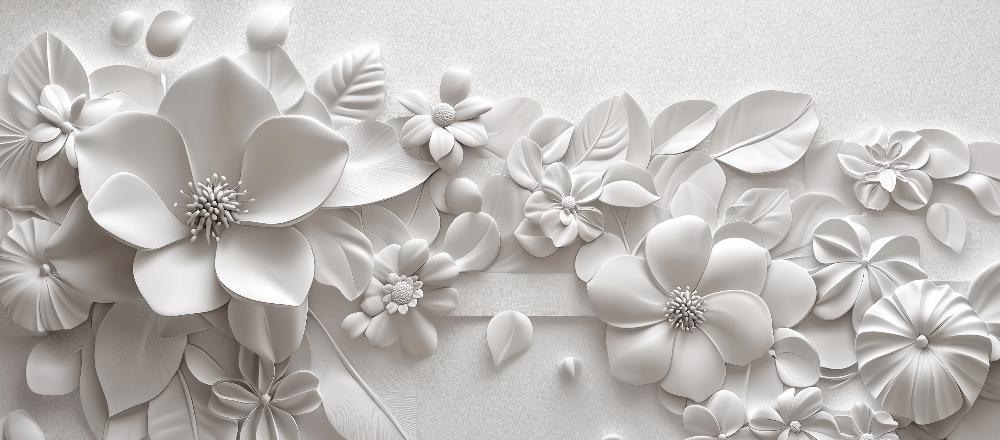 Papier peint floral 3D fleurs en relief