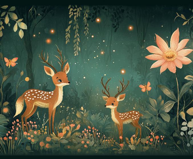 Papier peint forêt enchantée et cerfs