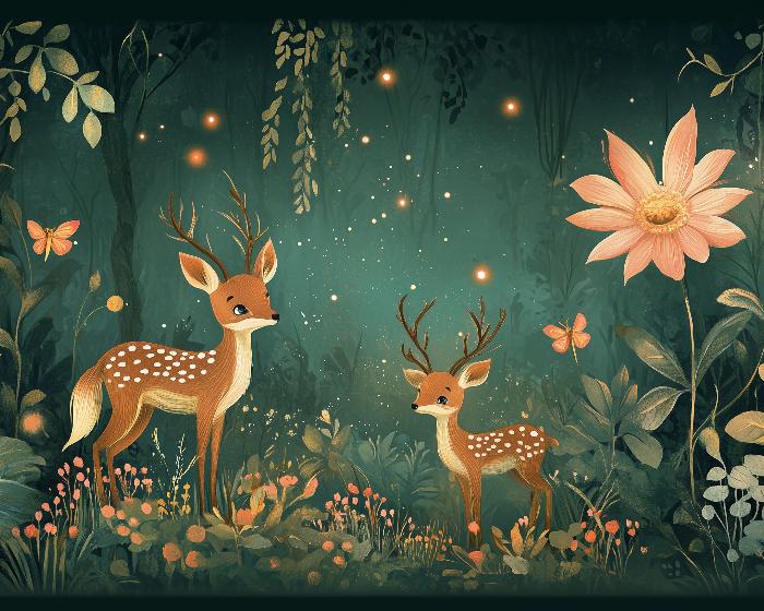 Papier peint forêt enchantée et cerfs