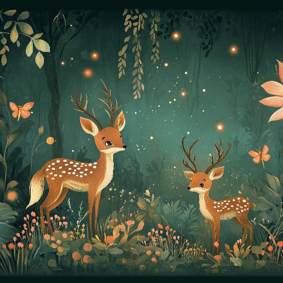 Papier peint forêt enchantée et cerfs
