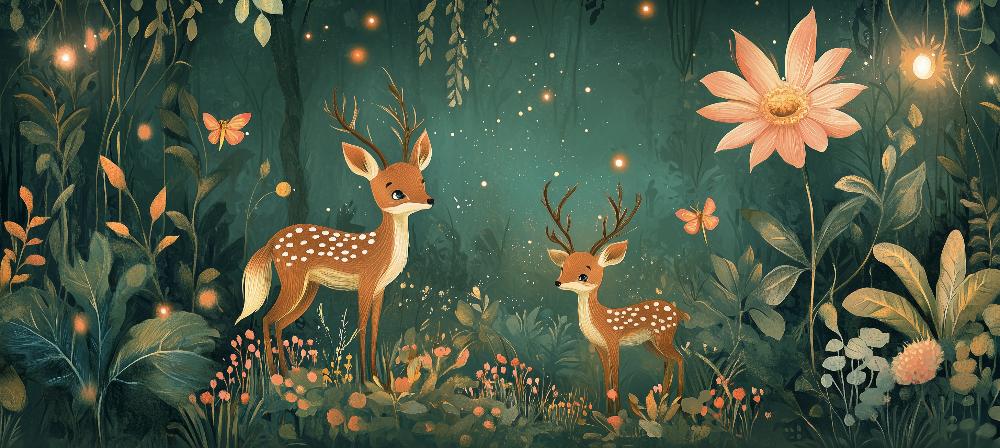 Papier peint forêt enchantée et cerfs