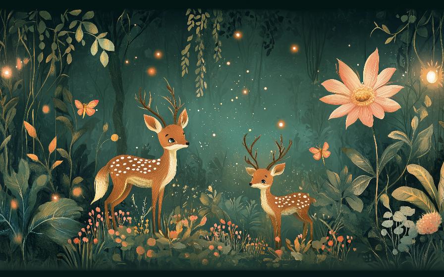 Papier peint forêt enchantée et cerfs