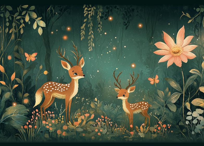 Papier peint forêt enchantée et cerfs